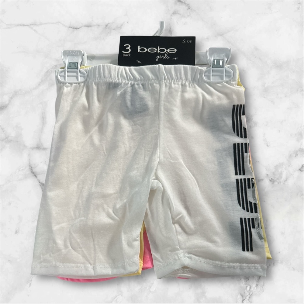 Bebe Kids White, Yellow & Pink Shorts Leggings 3 Pack- Size 7/8
